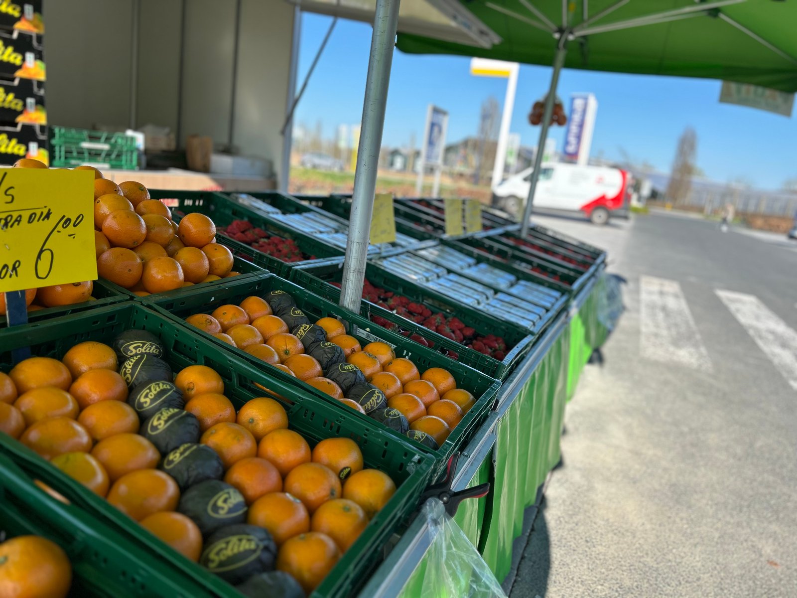 Verse sinaasappels en mandarijnen op de kraam